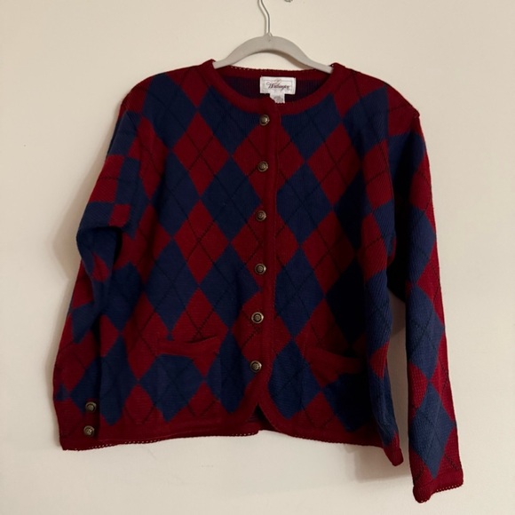 Vintage Worthington Diamond Pattern Jewel Tones Cardigan Sweater Large NWT - Picture 1 of 7